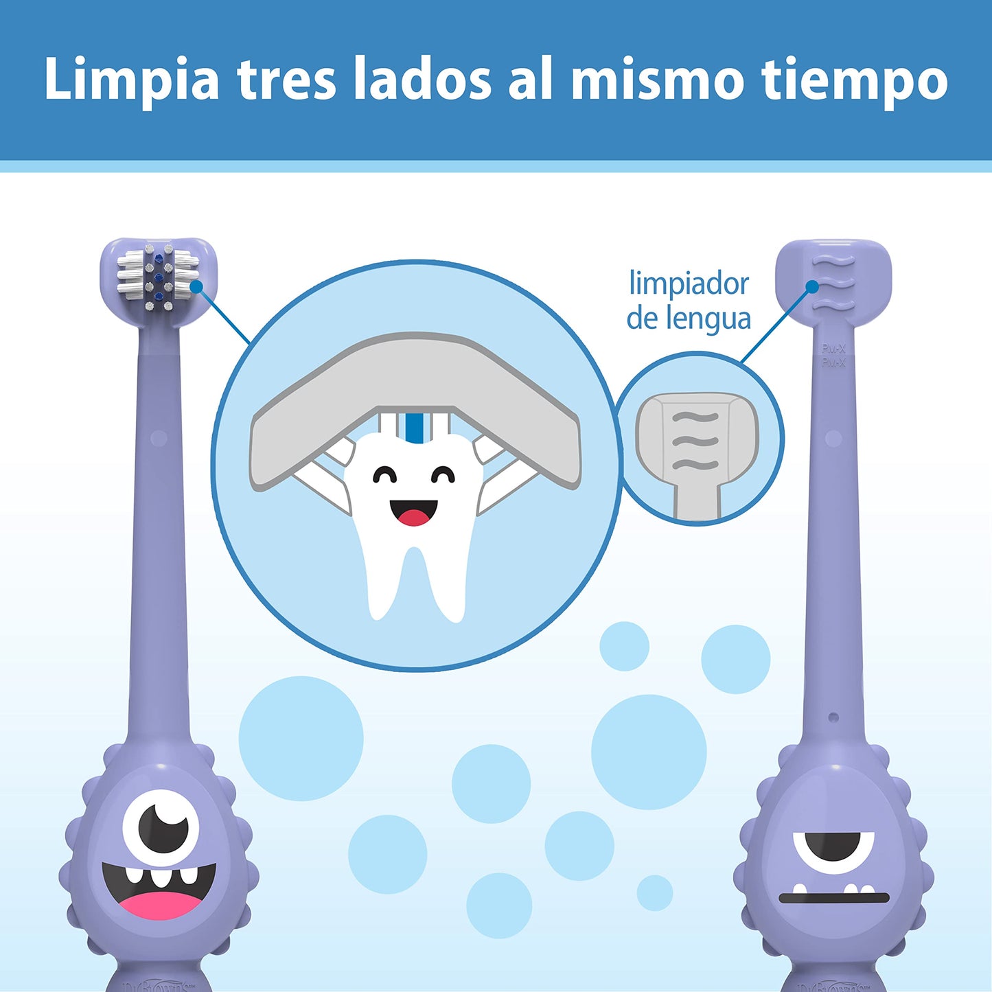 Dr. Brown's ToothScrubber Toothbrush, Three-Sided Toddler Training Toothbrush for Ages 1-4 Years with Suction Cup Base and Color Changing Bristles