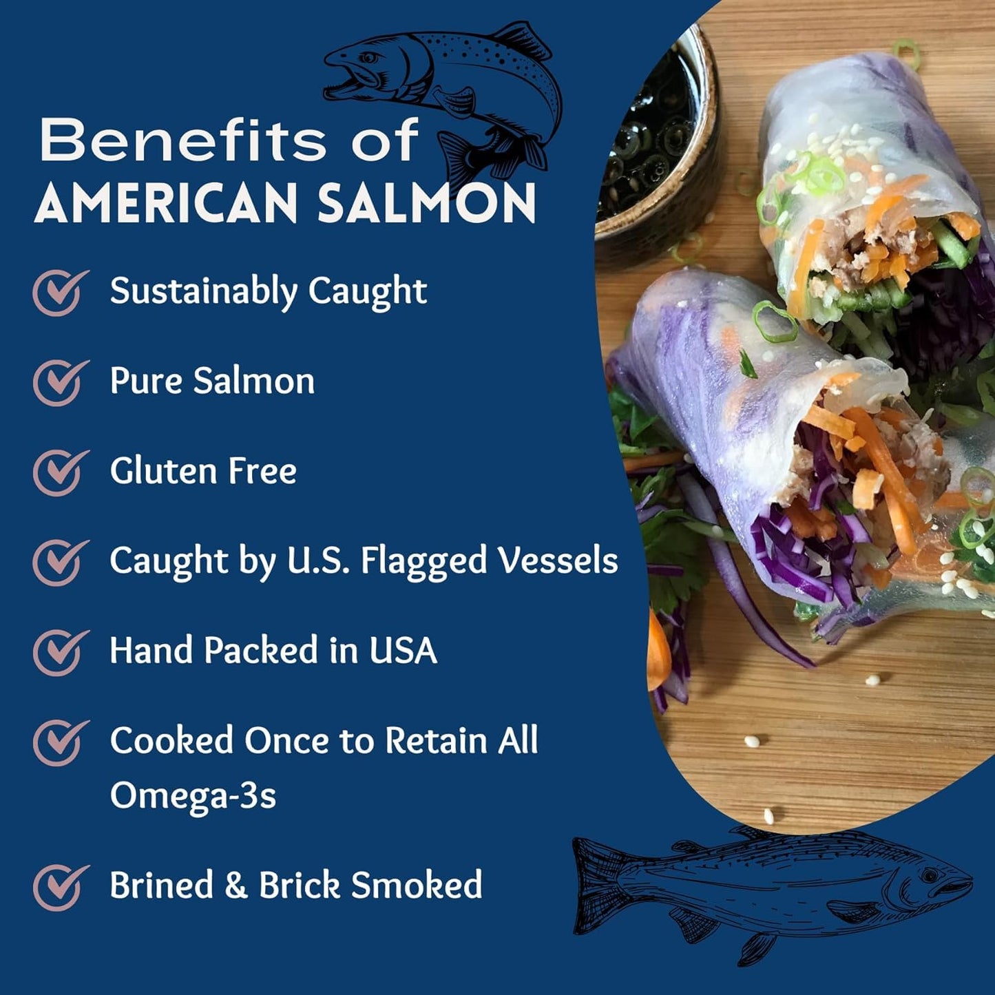 American Tuna Sushi-grade Troll Caught Premium Wild Salmon Fish - Smoked Salmon, MSC Certified, & Hand Processed - 6 oz Cans | Pack of 6 | Delicacy for Health and Flavor Enthusiasts!