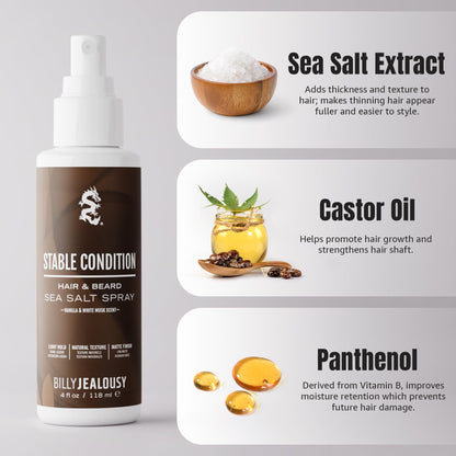 Billy Jealousy Sea Salt Spray, Texturizing and Volumizing Hair Spray for All Hair Types and Beard Lengths