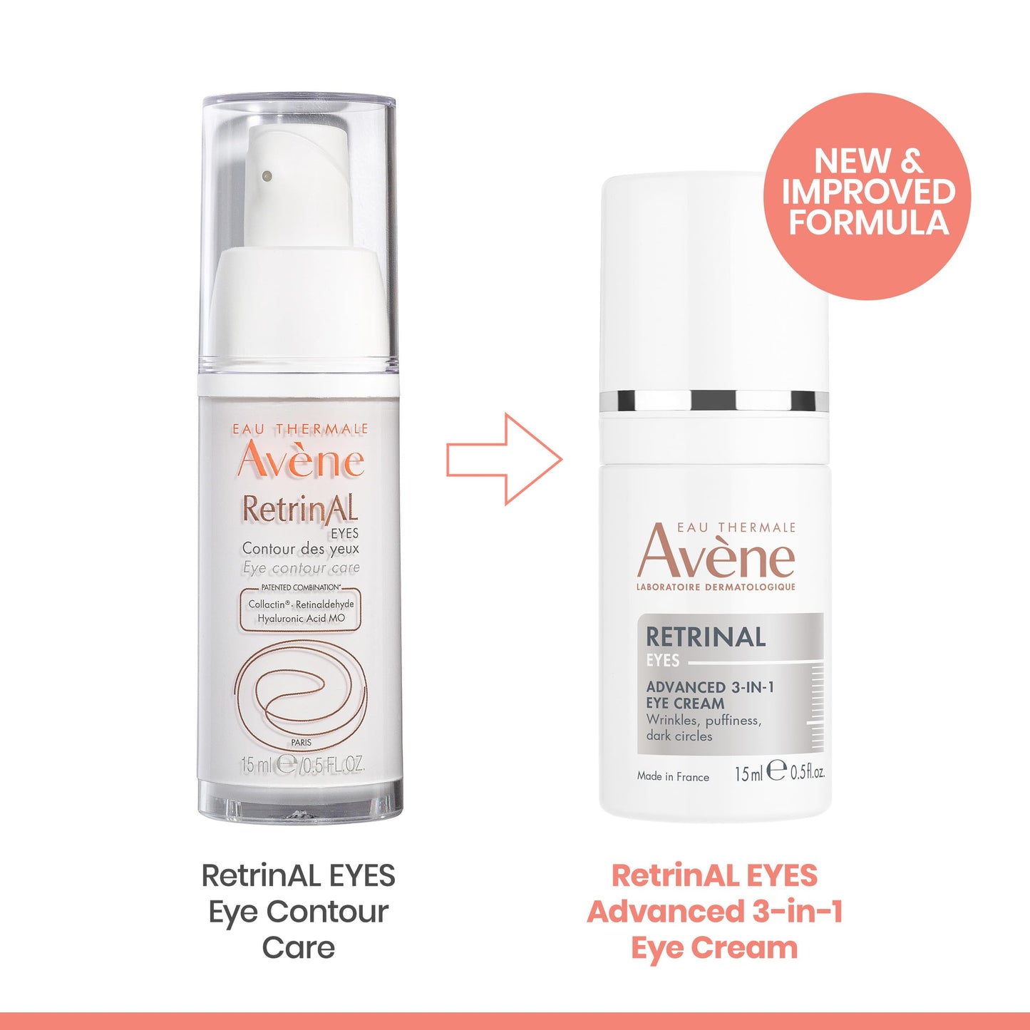 Avène Retrinal EYES Advanced 3-In-1 Eye Cream, Retinal eye cream, Powered by Retinaldehyde & Hyaluronic Acid, Helps smooth wrinkles, minimizes under-eye puffiness & dark circles, eye cream anti-aging