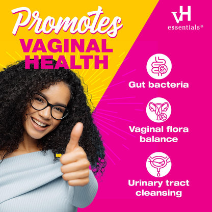vH essentials Probiotics with Prebiotics and Cranberry Feminine Health Supplement Capsules (544-36) & pH Balanced Feminine Cleansing Wipes with Prebiotics, Tea Tree & Aloe