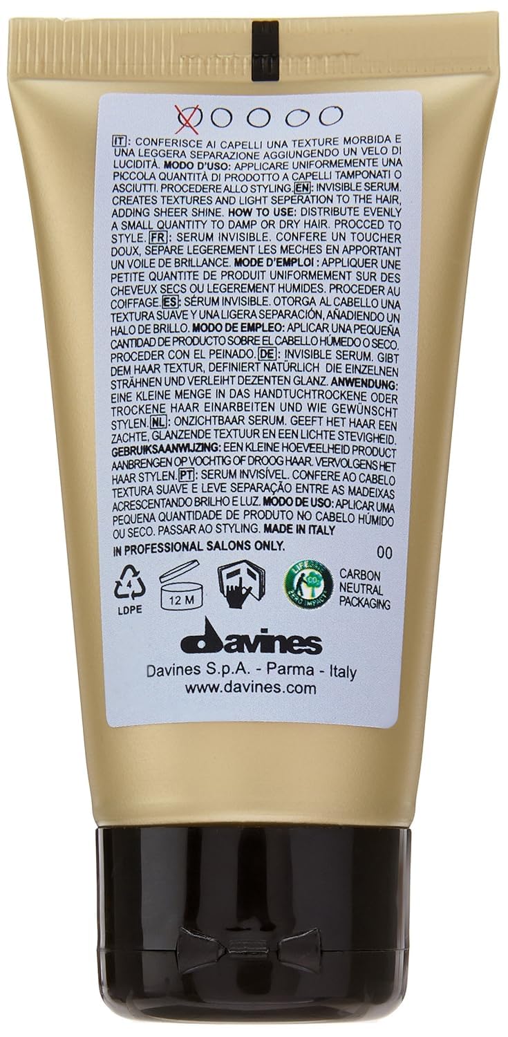 Davines This Is An Invisible Serum, Light Hold Anti-Frizz & Satiny Look - Soft Texture & Separation - Creates Casual "Undone" Styles, Travel Size, 1.69 Fl Oz