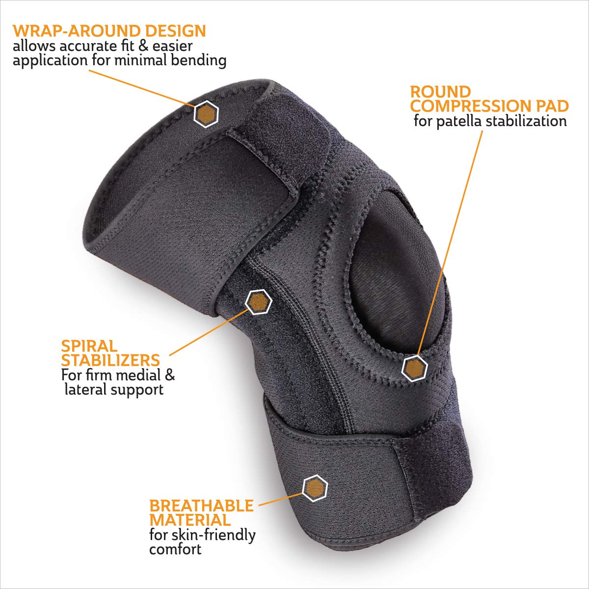 Curad Performance Series Knee Support Designed for Active Seniors 50+, Large Easy to Grip Tabs & Loops for Easier Application, Helps with Sprains & Strains