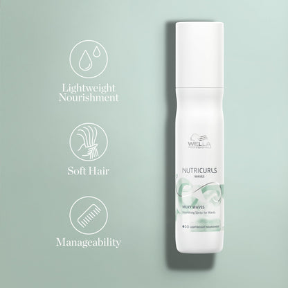 Wella Professionals Nutricurls Milky Waves Nourishing Leave-In Spray for Wavy Hair | Manageability for Soft Alluring Waves | 24H Anti-Frizz Control | 5.07 Fl Oz
