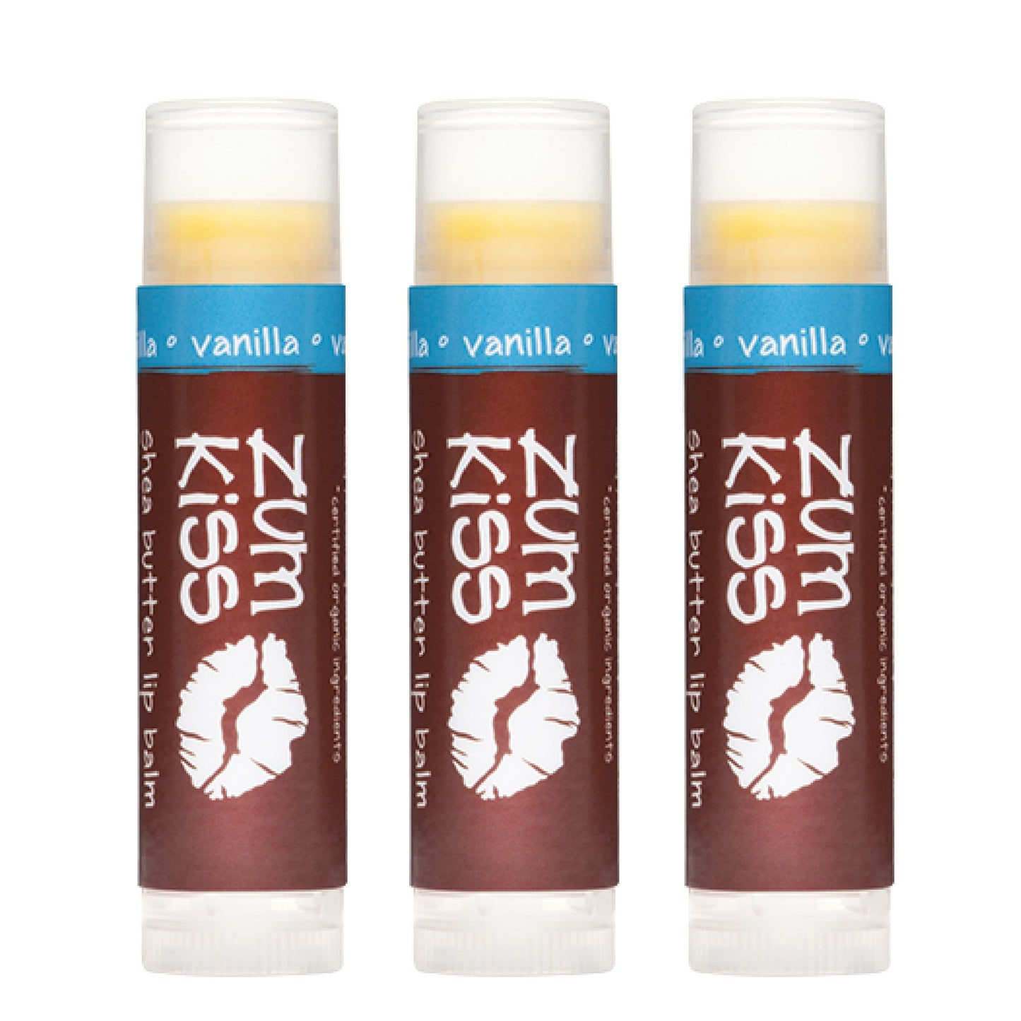 Indigo Wild Zum Kiss Stick - Natural Lip Balm with Organic Beeswax, Sunflower Oil & Vitamin E - Flavored, Hydrating Lip Moisturizer - Vanilla (3 Pack)