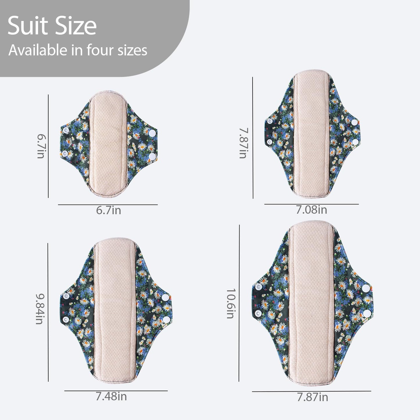 AIO Reusable Washable Cloth Menstrual Pads Sanitary Pad 8 pcs Pads and 2 Mini Wet Bag