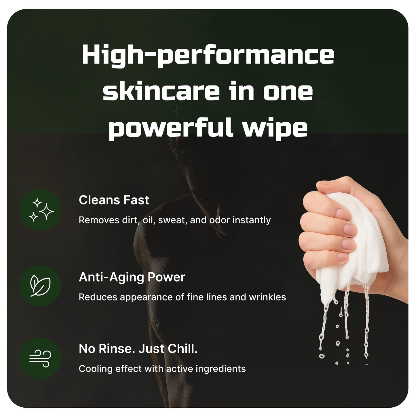 Mens Face Wipes 5-in-1 Anti-Aging Face Cleansing Sweat Wipes for Mens Skin Care with Collagen, Witch Hazel, Tea Tree Oil, Hyaluronic Acid, Niacinamide for Oily or Acne-Prone Skin Woodsy Scent
