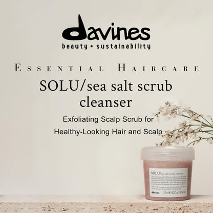 Davines SOLU Sea Salt Scrub Cleanser | Refresh and Clarify Hair and Scalp | Remove Residue And Impurities