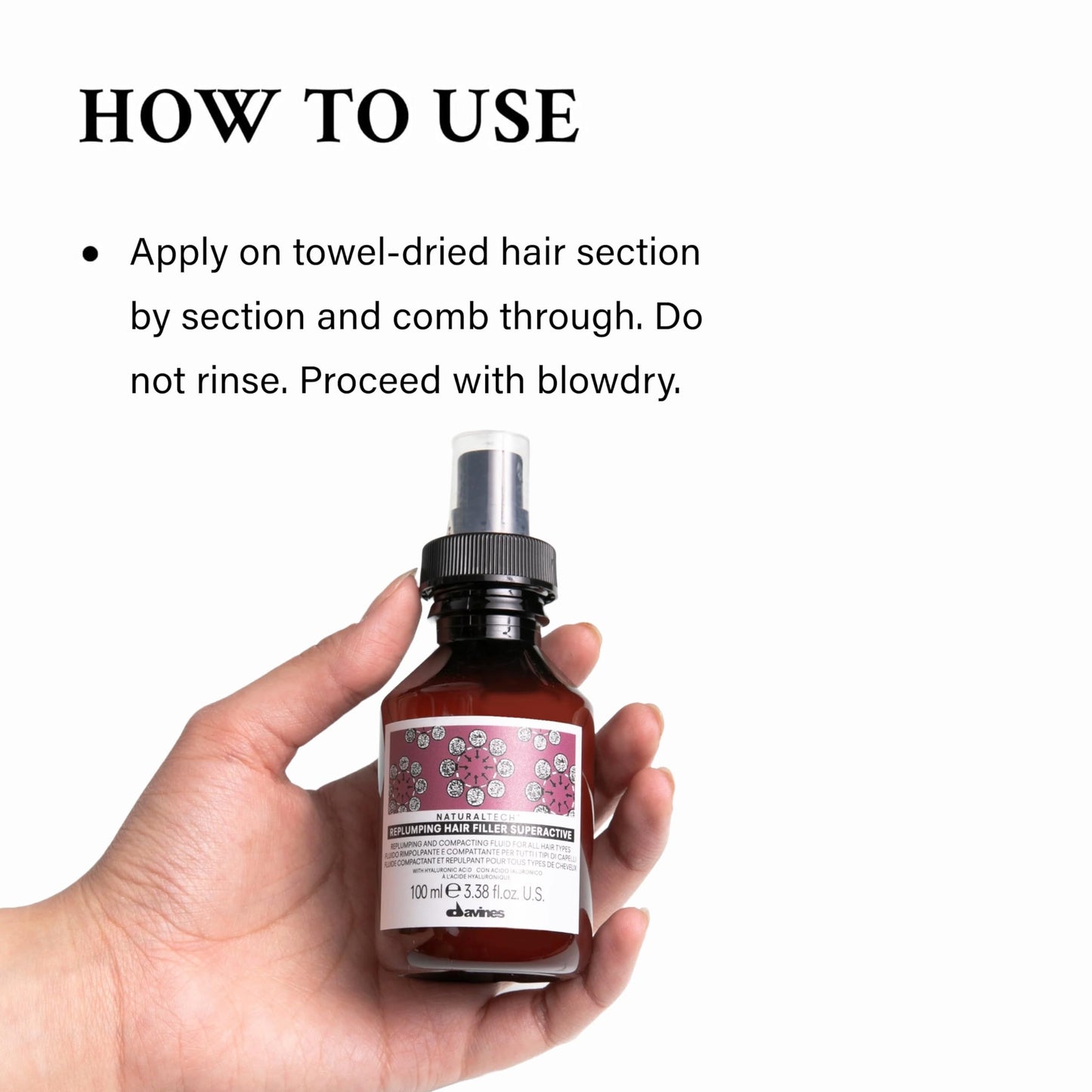 Davines Naturaltech Replumping Hair Filler Superactive, Moisturizing for Fine Hair Lacking Elasticity - With Plum Phytoceuticals - Thickens & Plumps Hair, Travel Size, 3.38 Fl Oz