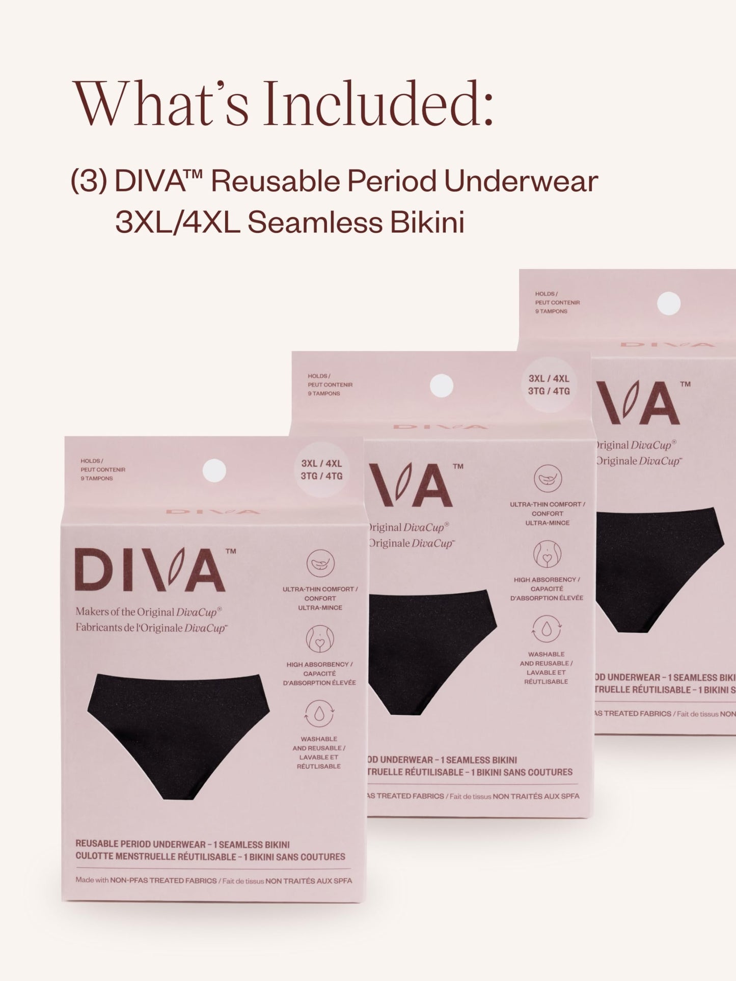DIVA DivaCup Reusable Period Underwear - Quick Dry Menstrual Underwear - Period Panties - Seamless Bikini, Black(3 Pack)
