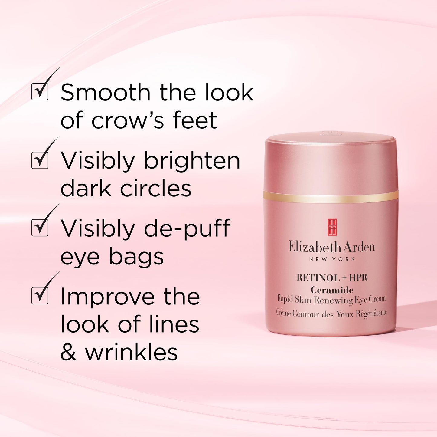 Elizabeth Arden Retinol + HPR Ceramide Rapid Skin Renewing Under Eye Cream, Fine Lines & Wrinkles Treatment with Peptides, Hydrating Brightener, 0.5 fl oz