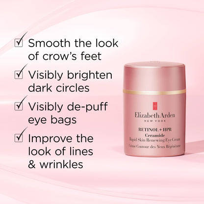 Elizabeth Arden Retinol + HPR Ceramide Rapid Skin Renewing Under Eye Cream, Fine Lines & Wrinkles Treatment with Peptides, Hydrating Brightener, 0.5 fl oz