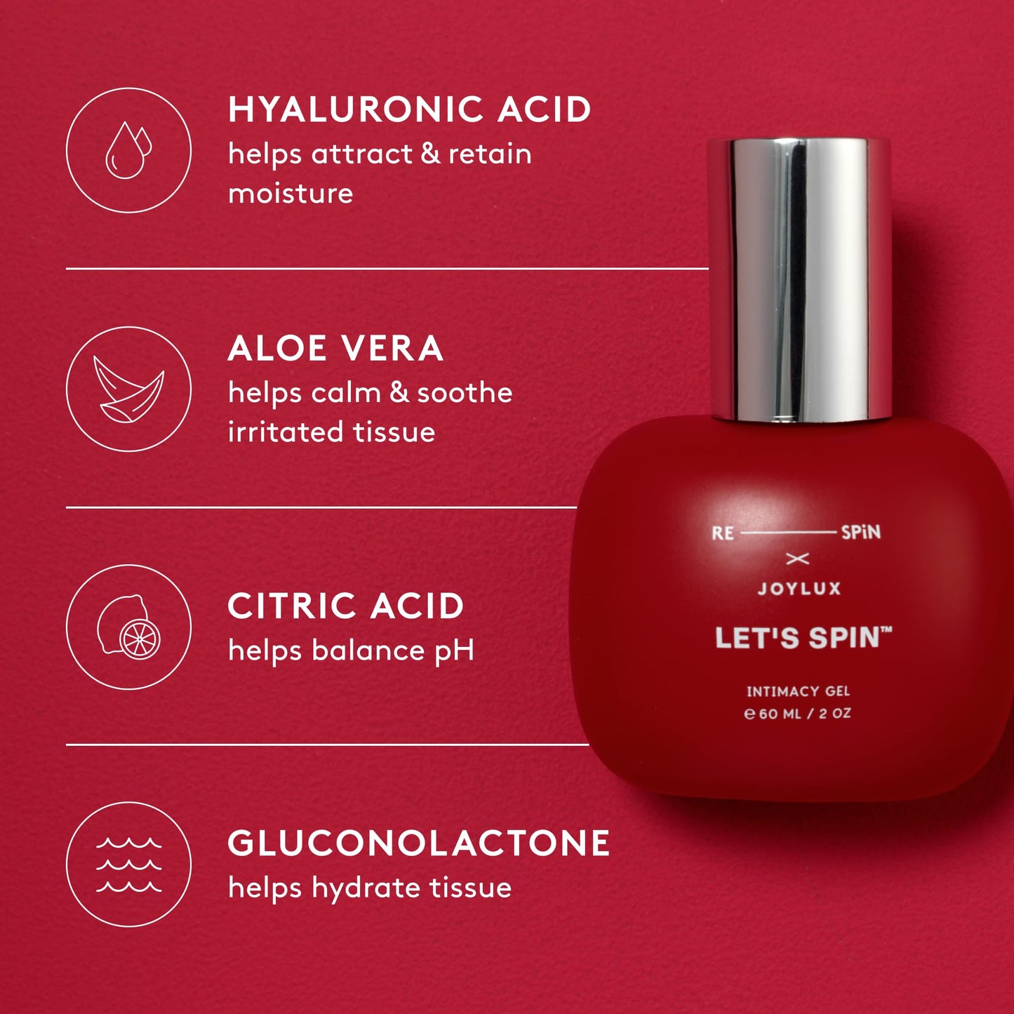 Joylux LET’S SPIN™ Intimacy Gel | Halle Berry and Respin X Silky-Smooth Feel | pH-Balanced, Clean, Fragrance-Free, Water-Based Gel with Hyaluronic Acid and Aloe Vera (2 fl oz)