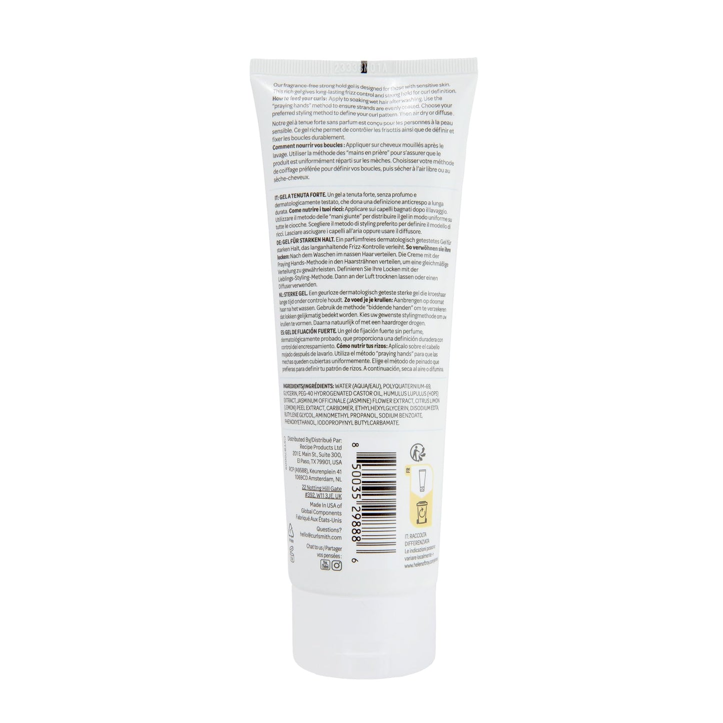CURLSMITH Fragrance-Free Strong Hold Styling Gel - Long-Lasting Frizz Control for Defined Curls (8 oz)