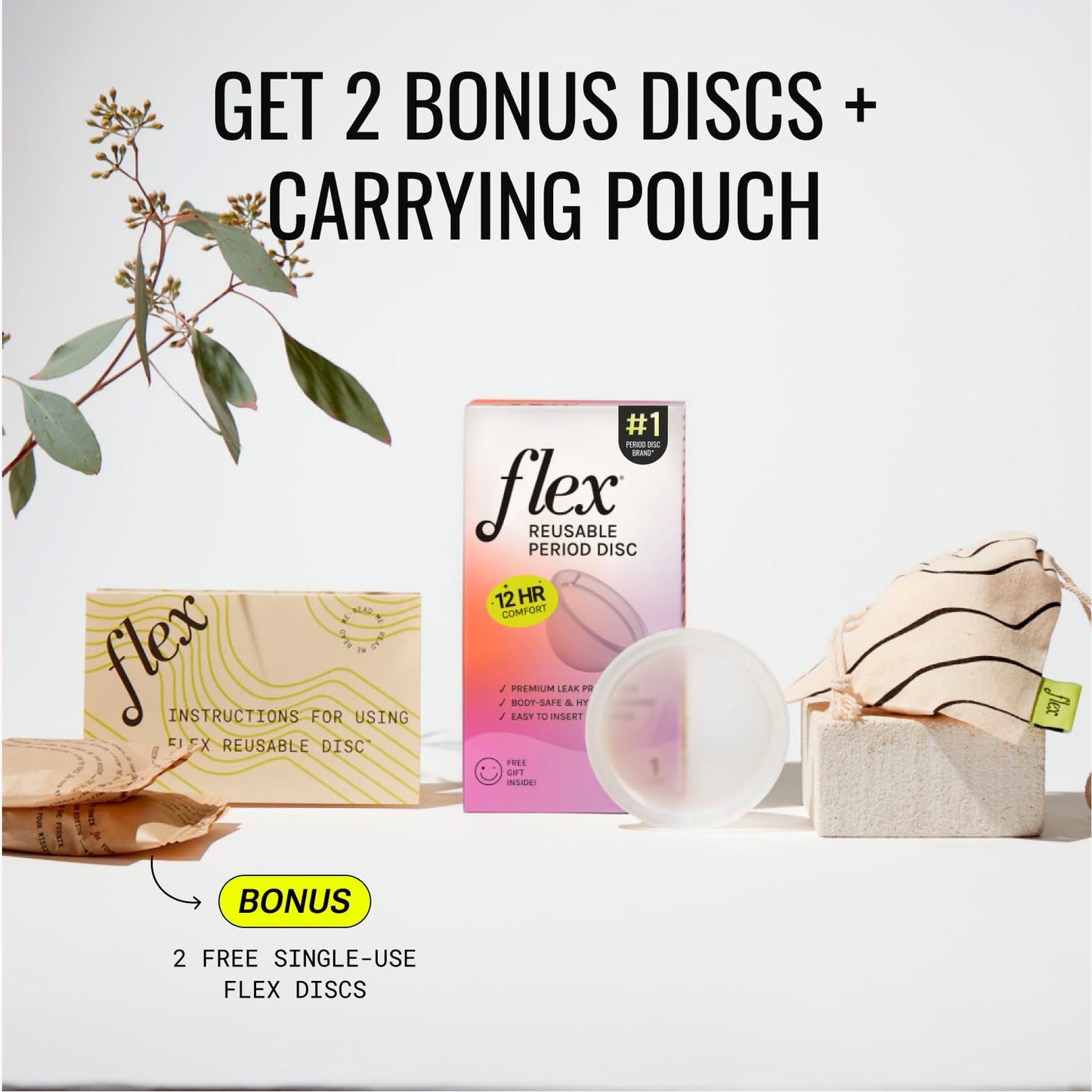 Flex Reusable Disc | Reusable Menstrual Disc | Tampon, Pad and Cup Alternative | Capacity of 6 Super Tampons | Lasts for Years | Includes Carrying Pouch & 2 Free Disposable Discs