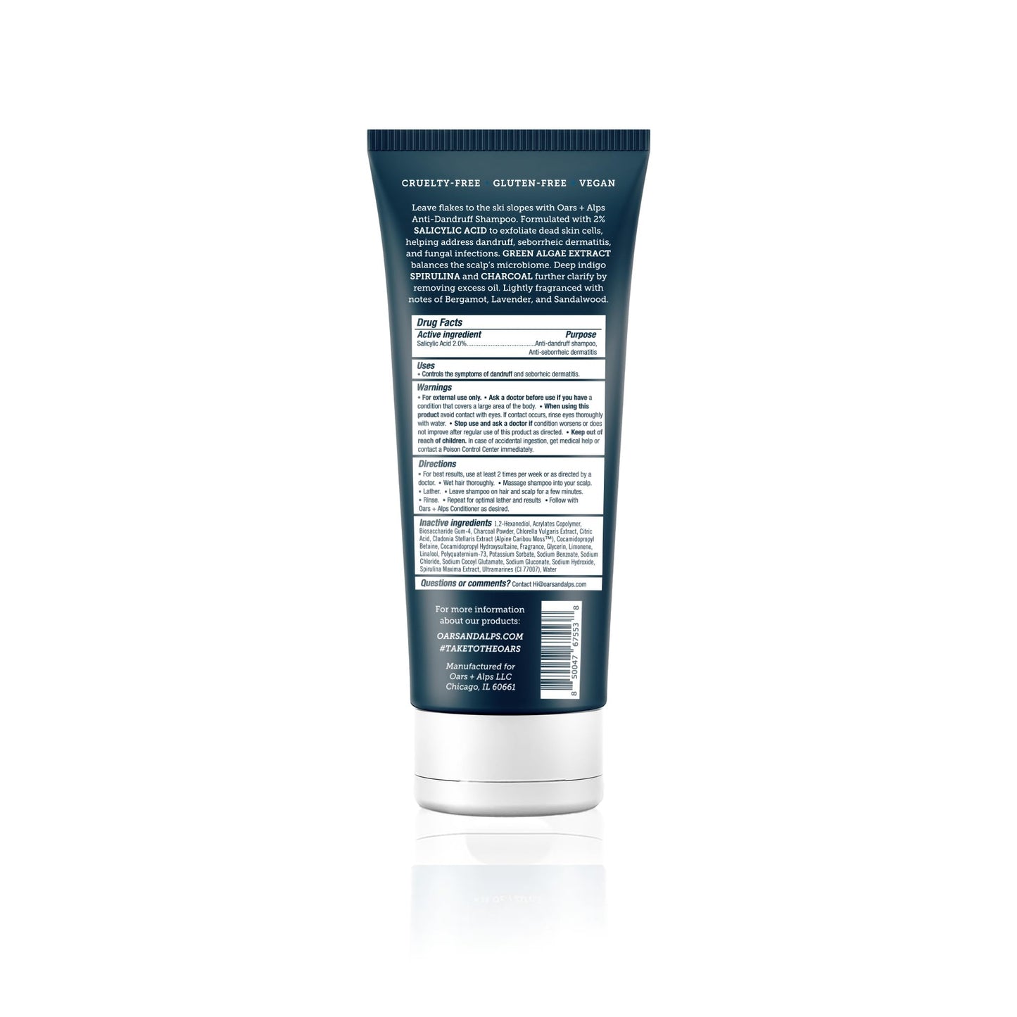 Oars + Alps Anti-Dandruff Shampoo with 2% Salicylic Acid, Made with Spirulina, Charcoal, + Green Algae Extract, 8 Fl Oz