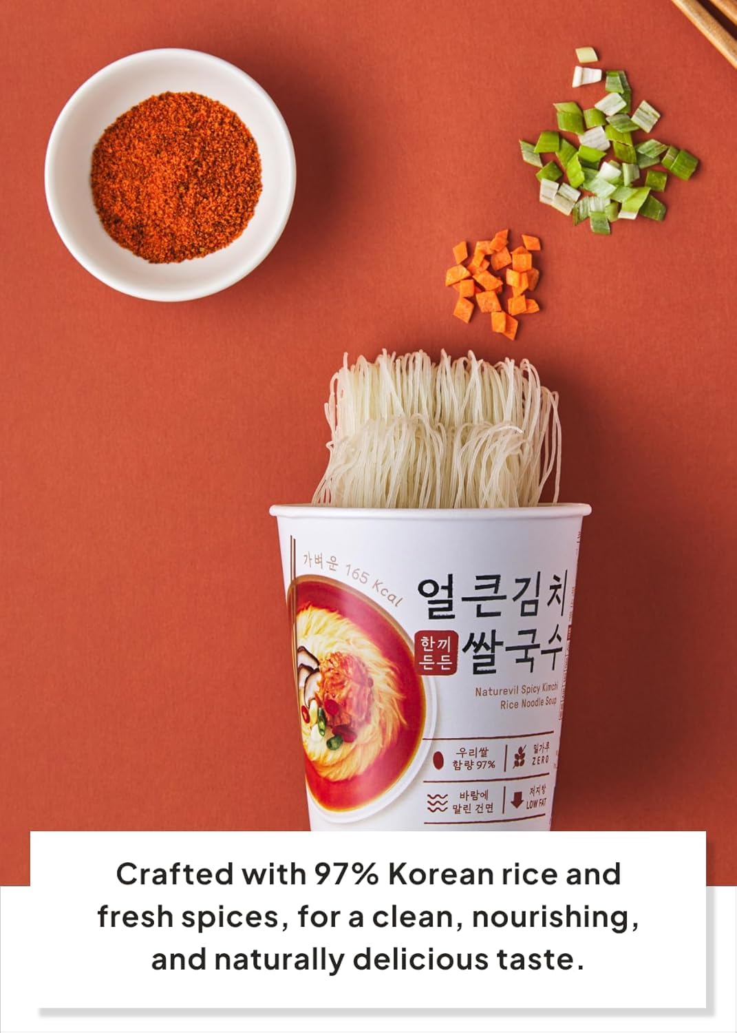 NATUREVIL Kimchi Rice Ramen Noodle Cup, 1.73 oz, Pack of 6, Korean Instant Hot and Spicy Noodle Soup, Real Kimchi Flakes, Non-GMO, Gluten-free Noodle (Kimchi Rice Ramen Noodle Cup)