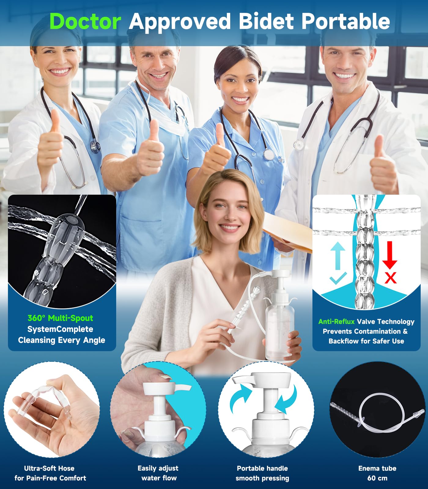 Reusable Vaginal Cleansing Douche Bottle - Douche for Women , Safe & Reusable Enema Kit with 3 Nozzles (330ML), Anti-Backflow Design for Feminine Hygiene & Personal Care, Includes Enema Tube