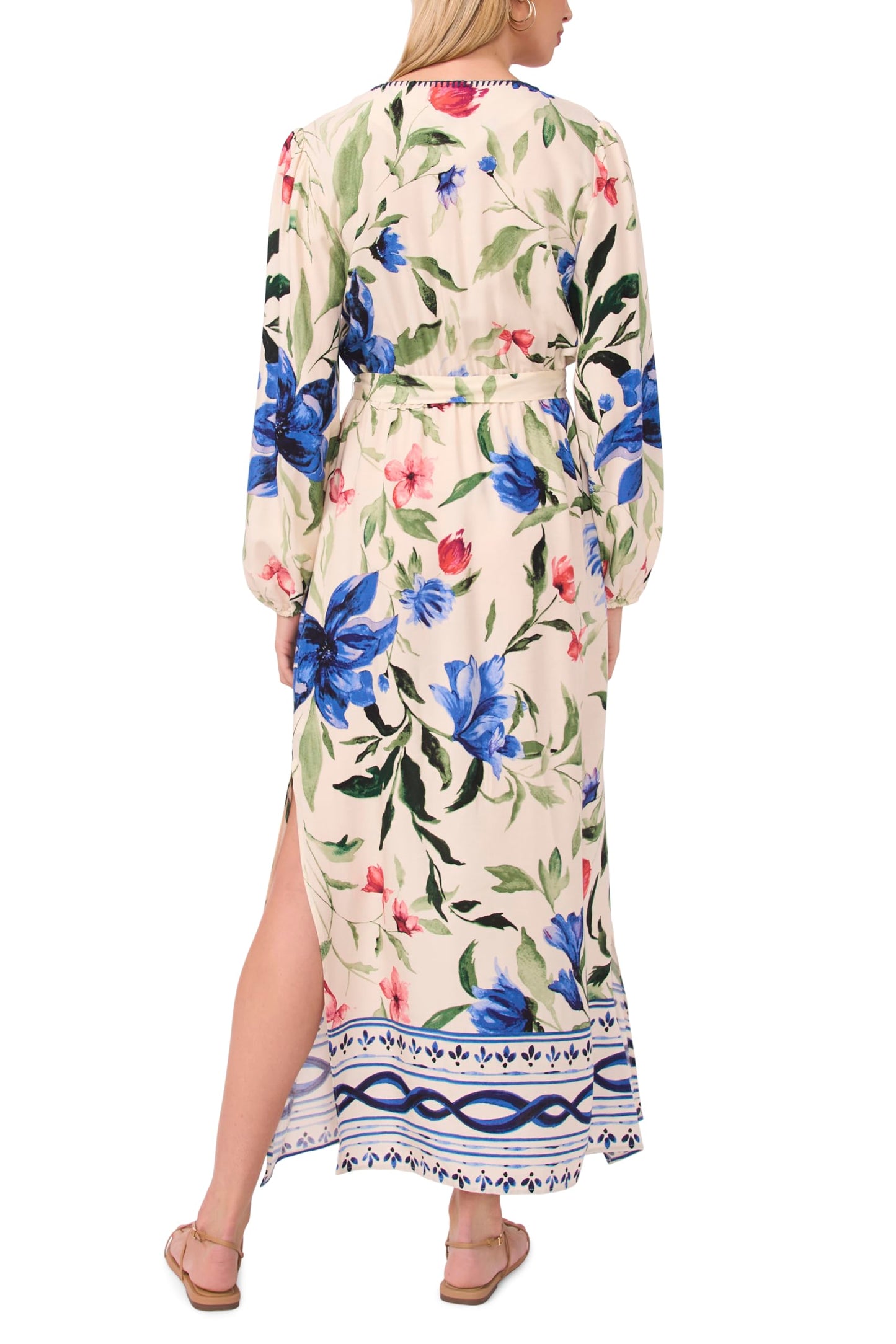 Vince Camuto Women's Double Side Slit V-Neck Long Sleeve Maxi Dress