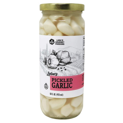 Lara's Pickled Garlic Cloves in Jar (16 fl oz) - Crunchy and Mild Flavor - Long Shelf Life - Canned Garlic