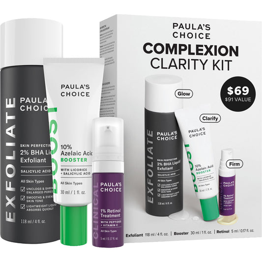 Paula's Choice Complexion Clarity Kit, 3 Piece Set Includes Full-Sized 2% BHA Exfoliant, 1% Retinol Treatment, Full-Sized 10% Azelaic Acid Booster, Skin Care Set for Clear, Glowing Skin