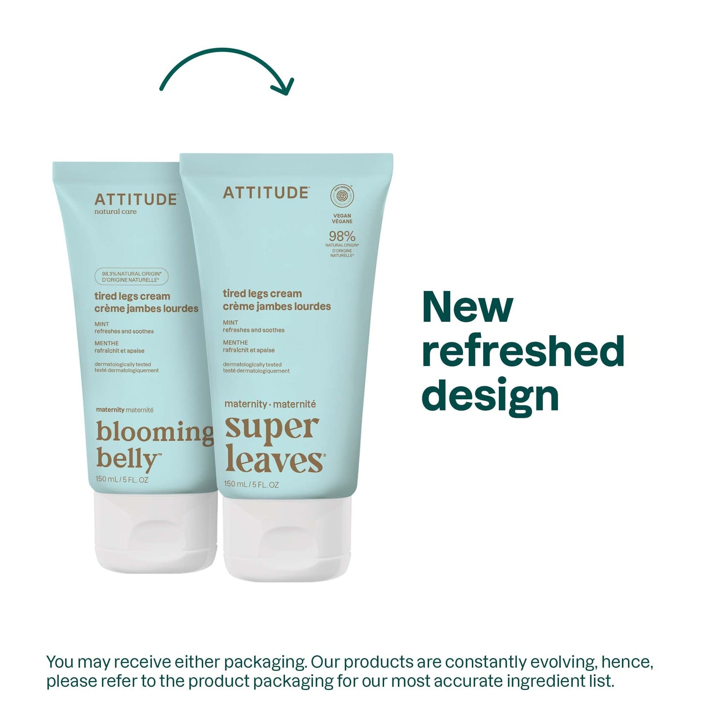 ATTITUDE Pregnancy Tired Legs Cream, EWG Verified, Dermatologically Tested, Plant and Mineral-Based, Vegan Maternity Products, Soothing and Refreshing Mint, 5 Fl Oz