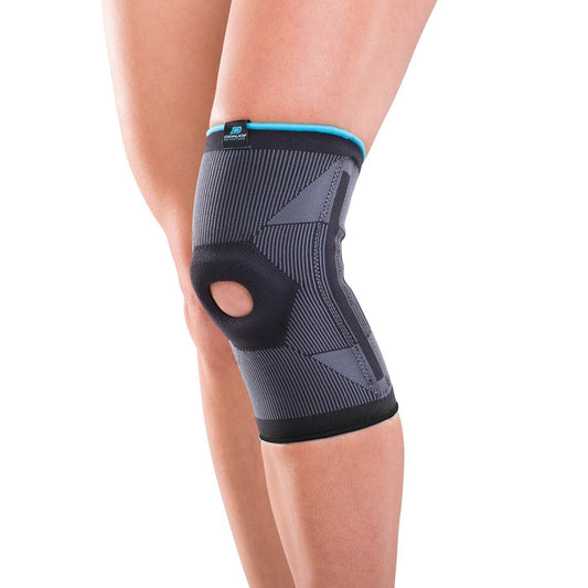 DonJoy Advantage Deluxe Elastic Knee for Srains, Strains, Swelling, Soreness, Arthritis, Patellofemoral Syndrome - Silicone Hex Buttress for Knee, Knee Cap Support - Black, Medium fits 14" - 15"