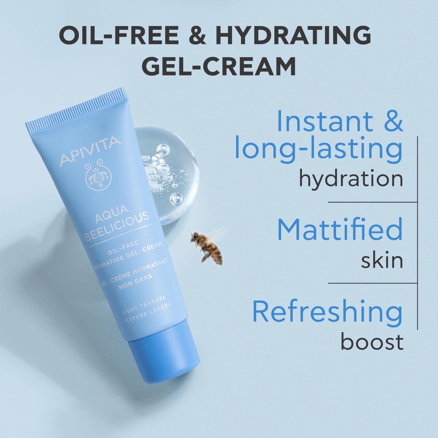 APIVITA Aqua Beelicious Face Gel-Cream | Oil-Free Hydrating Gel-Cream with Honey, Hyaluronic Acid & Flowers, 40 mL / 1.35 oz