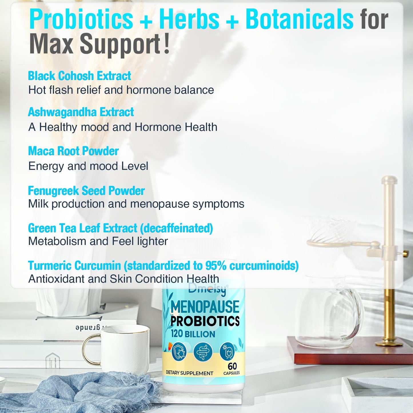 120 Billion CFU Probiotic - Menopause Support Probiotics for Women, Natural Menopause Probiotic Supplement for Hot Flashes Night Sweats Mood Swings Hormone Balance Gut & Immune Health- 120 Caps