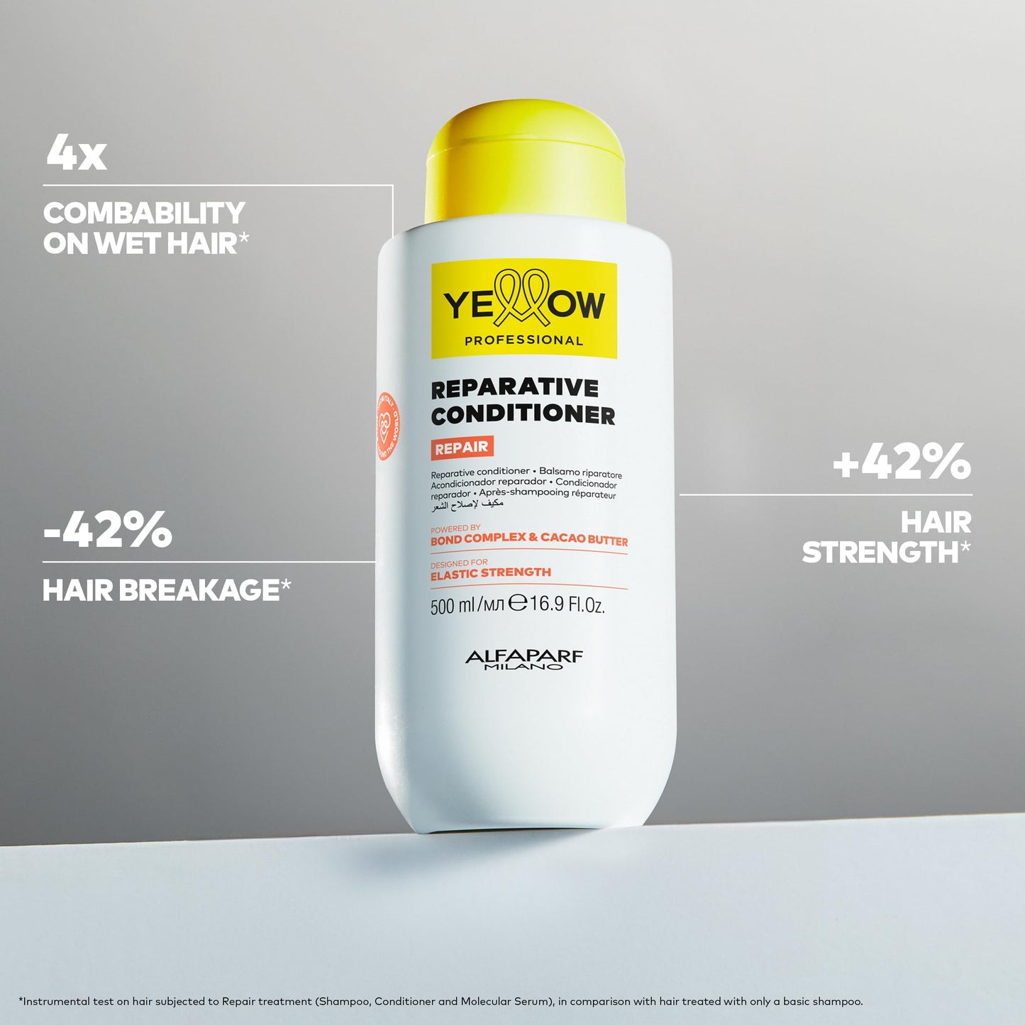 ALFAPARF MILANO Yellow Professional Repair Reparative Conditioner for Damaged Hair - Powered By Bond Complex & Cacao Butter - Designed For Elastic Strength