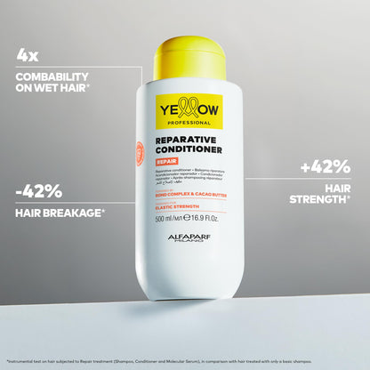 ALFAPARF MILANO Yellow Professional Repair Reparative Conditioner for Damaged Hair - Powered By Bond Complex & Cacao Butter - Designed For Elastic Strength