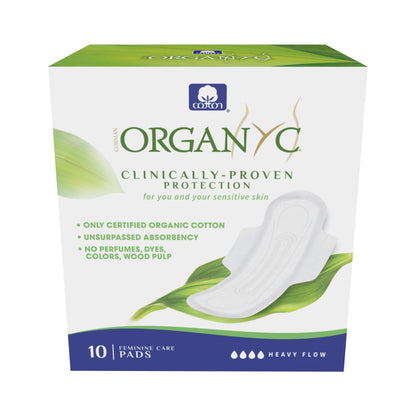 Organyc 100% Certified Organic Cotton Feminine Pads Bundle, Heavy Flow 10 Count & Moderate Flow 10 Count
