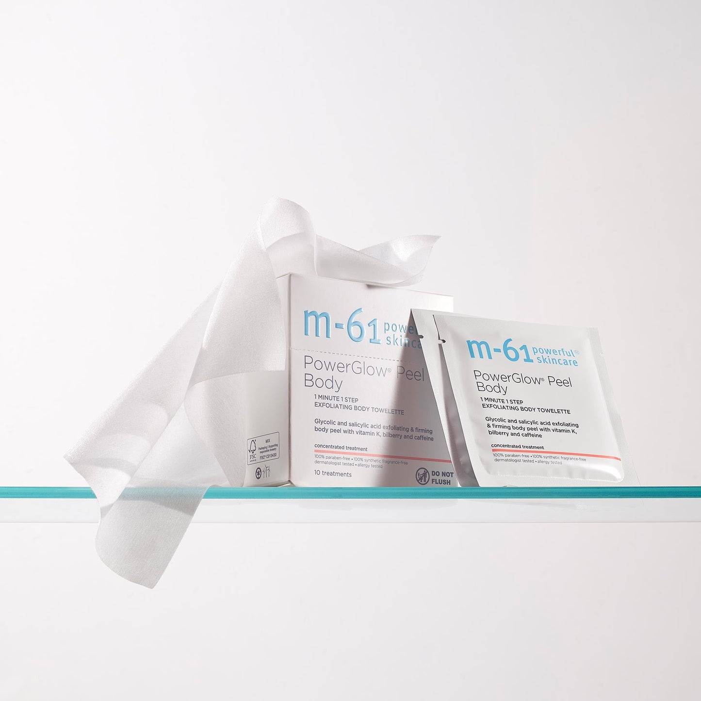m-61 PowerGlow Peel Body | Exfoliating Body Towelette With Glycolic And Salicylic Acid. 1 Minute, 1 Step - 10 Treatments