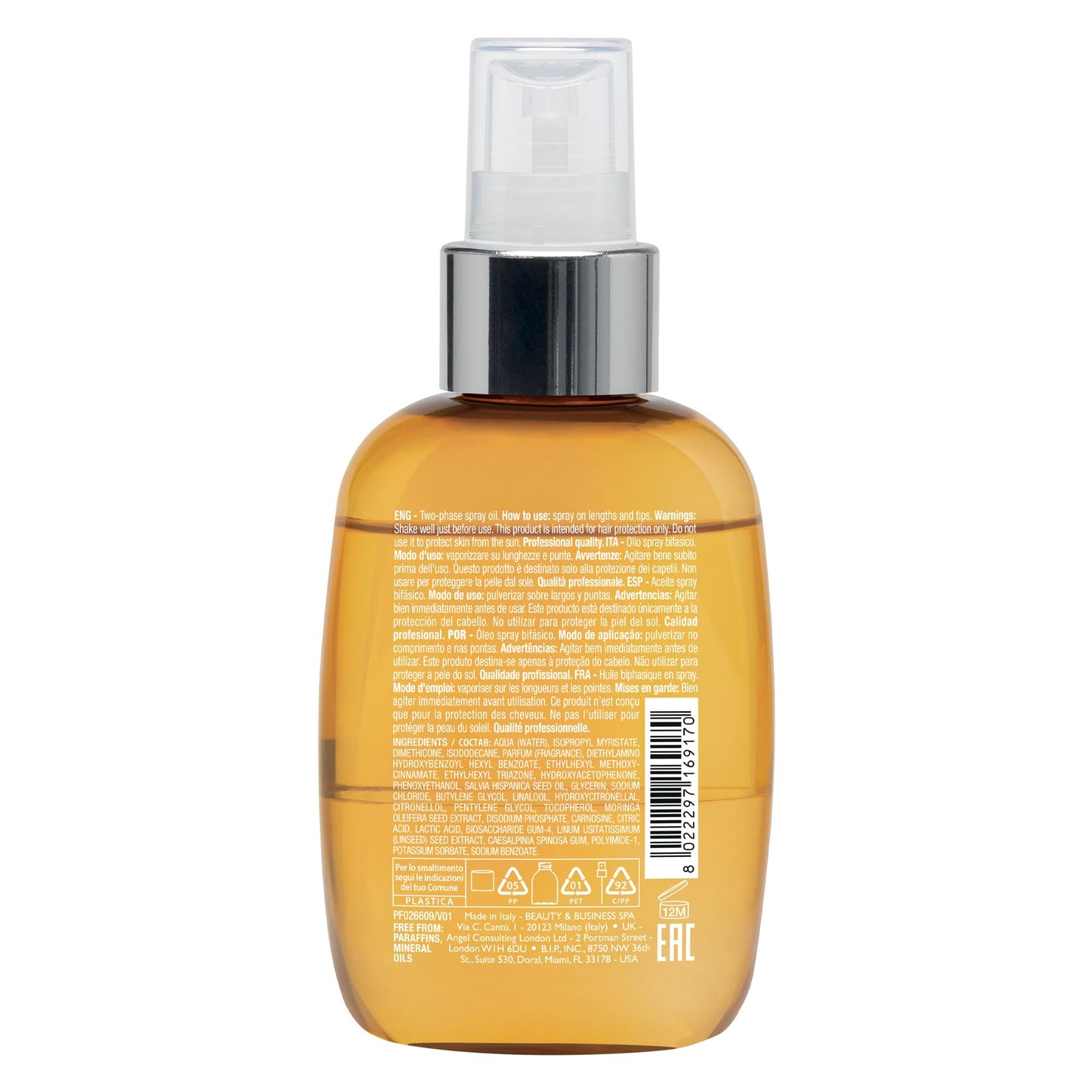 ALFAPARF MILANO Semi di Lino Sunshine Protective Hair Oil - Two-Phase Spray Oil Serum with UV Filters for Sun Exposed Hair Protection - For Shiny, Soft, Disciplined, and Protected Hair