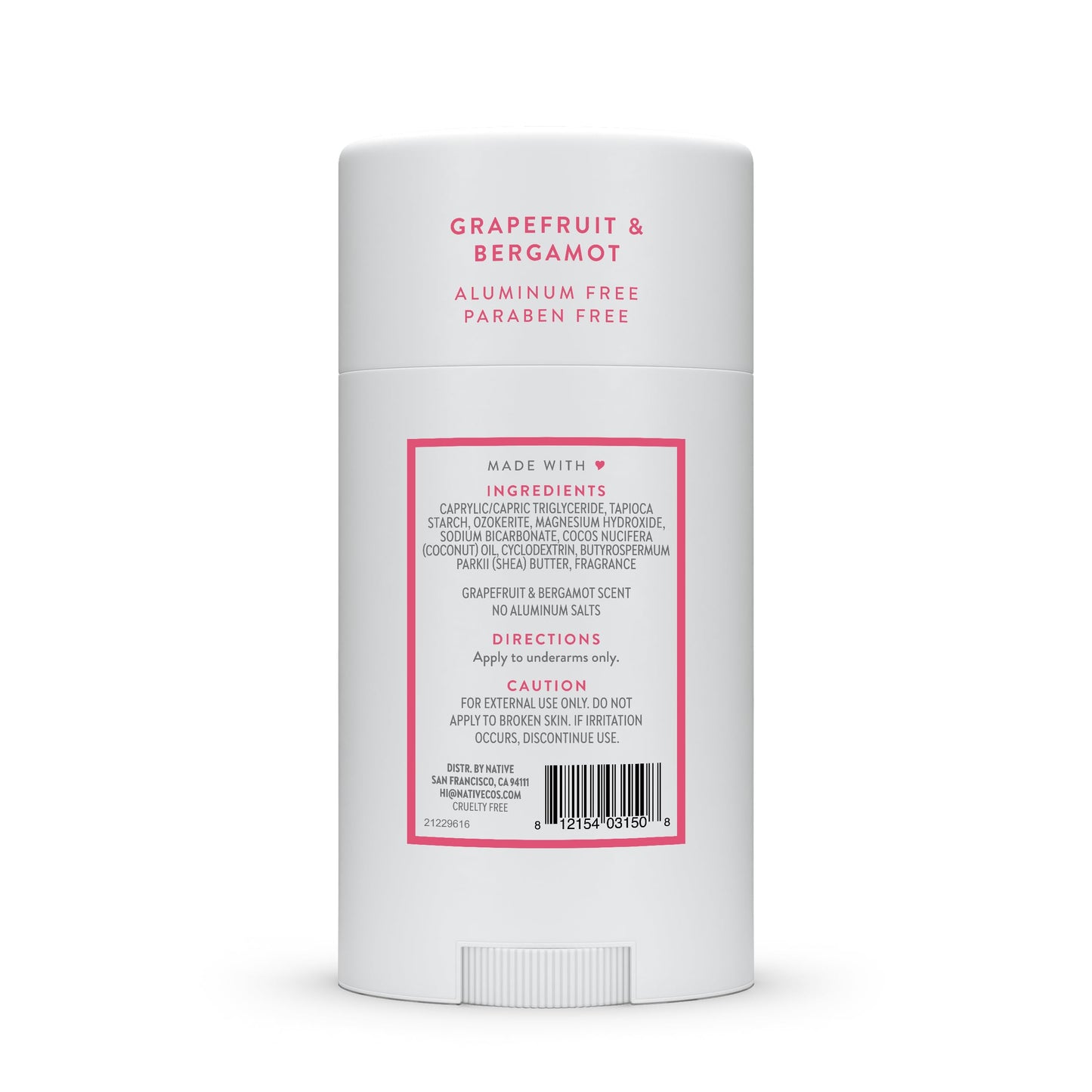 Native Deodorant Contains Naturally Derived Ingredients, 72 Hour Odor Control, Deodorant for Women and Men, Aluminum Free, Grapefruit & Bergamot 2.65oz