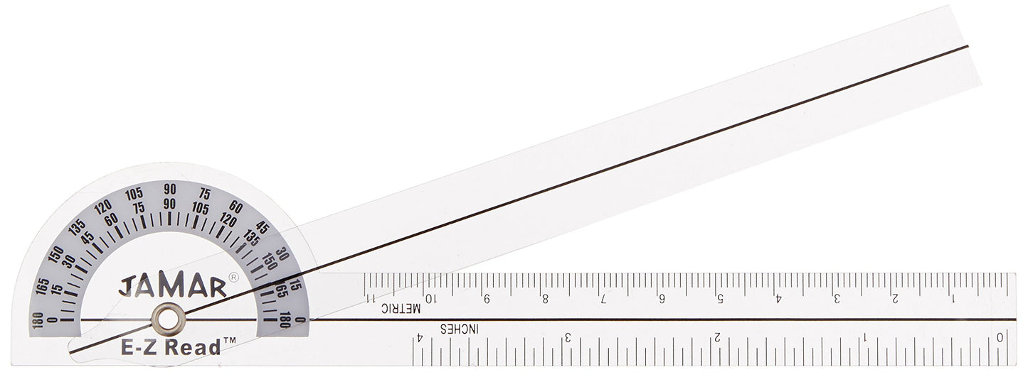 Jamar EZ Read 6.75" (17cm) Goniometer, Easy to Read Manual Hand and Finger Range of Motion Tool for Angle Measuring, Transparent Protractor for Accurate Measuring, Inch & Centimeter Linear Measurement