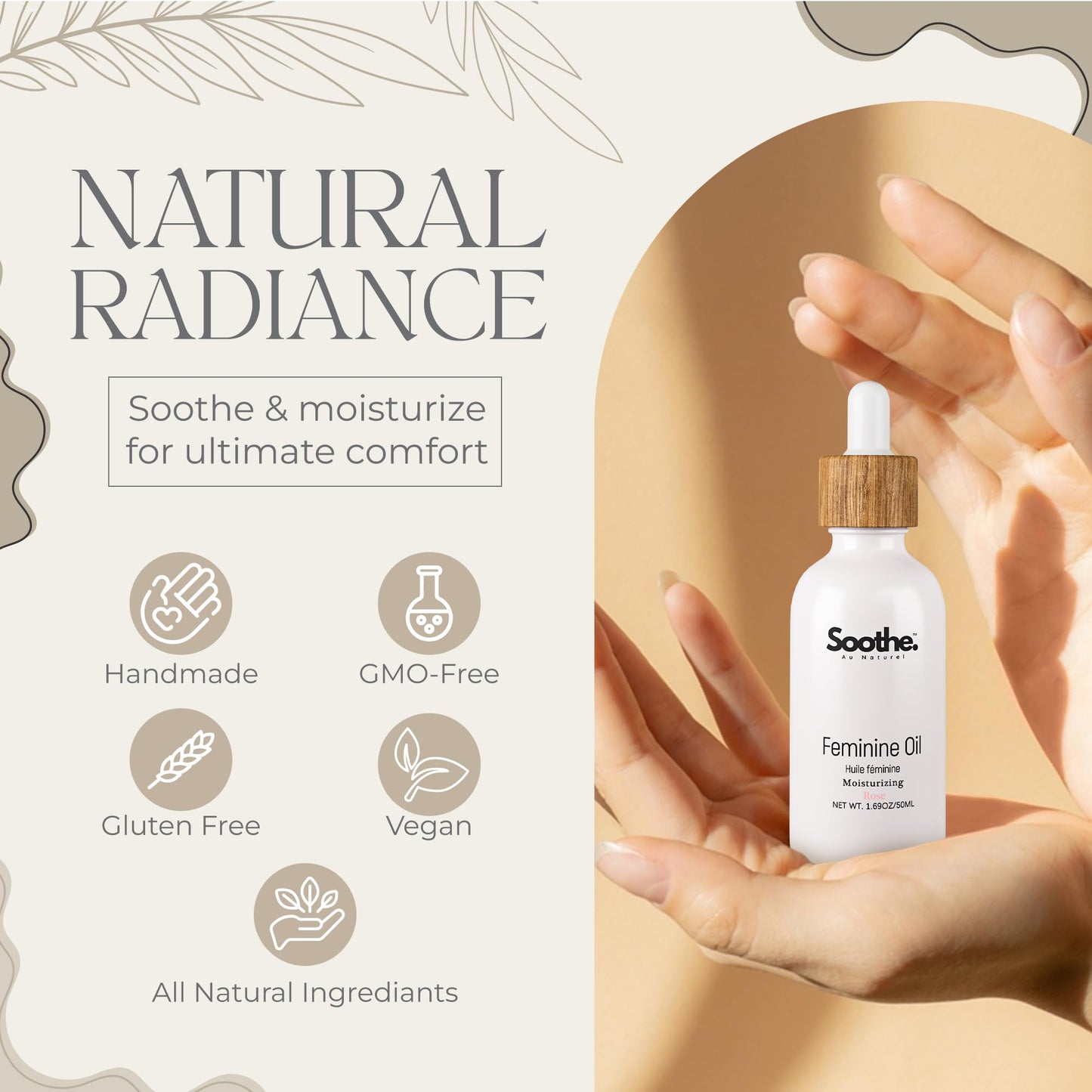 Feminine Oil for Private Parts & Sensitive Skin, Daily Feminine Care with Rose, Jojoba, & Sweet Almond Oils, pH Wash for Women, 50ml