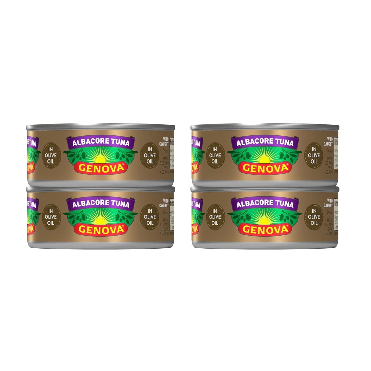 Genova Premium Albacore Tuna in Olive Oil, 5 Ounce Cans, 4-Pack – Nutrient Rich, High Protein Solid White Canned Tuna Fish - Delicious, Easy, Nutritious Ready to Eat Meals