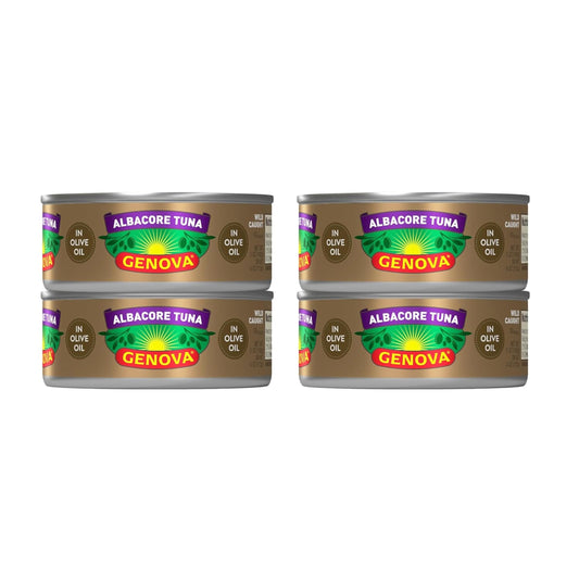 Genova Premium Albacore Tuna in Olive Oil, 5 Ounce Cans, 4-Pack – Nutrient Rich, High Protein Solid White Canned Tuna Fish - Delicious, Easy, Nutritious Ready to Eat Meals