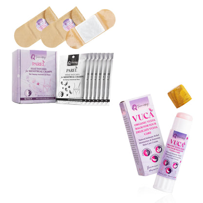 Heat Patches for Menstrual Cramps Based on Flow Strength, 10 Patches for Heavy Flow with Natural Herbs & Oils + Vulva Balm Travel Size (0.5 oz); Vulva Cream; Intimate Vulva Moisturizer for Women