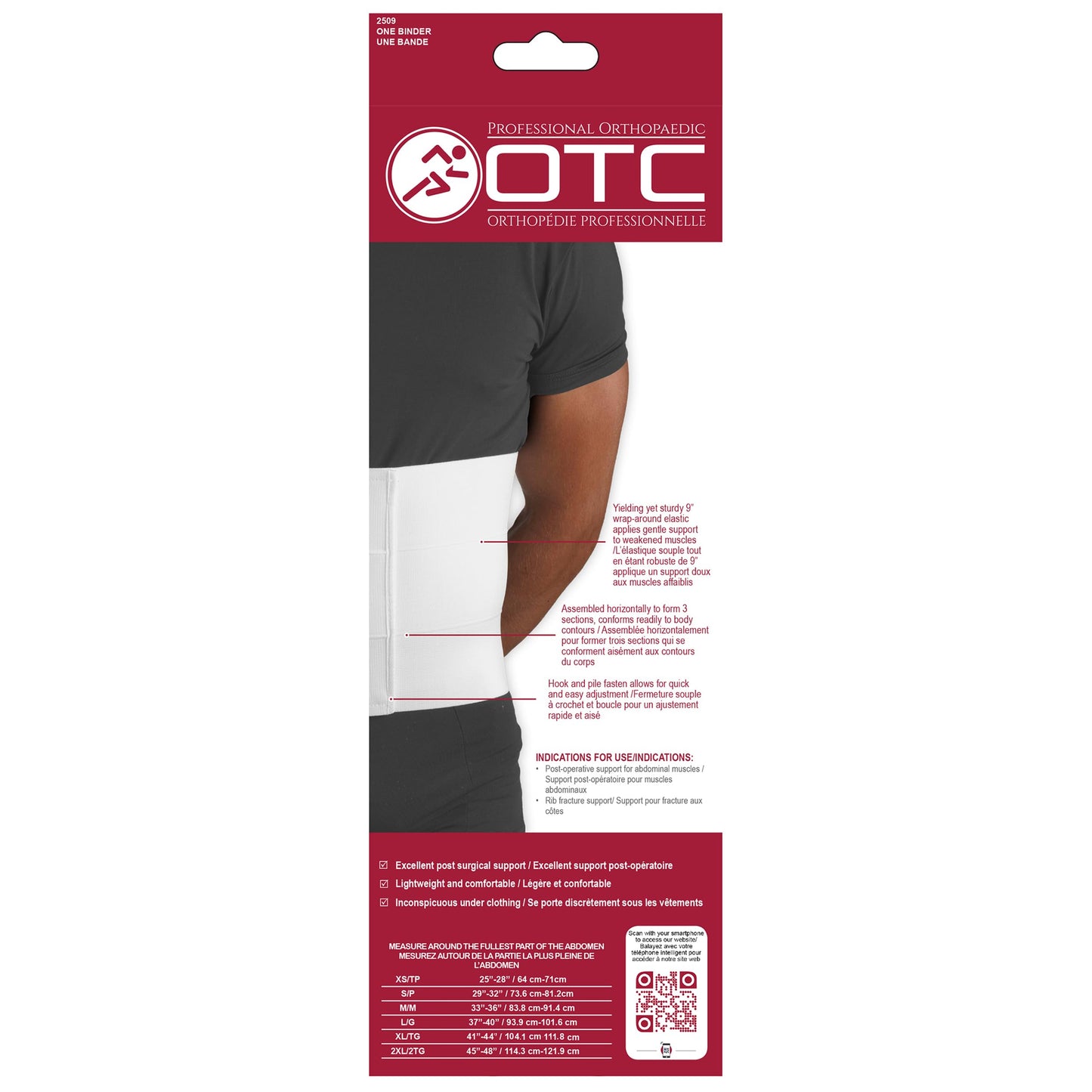 OTC Abdominal Binder for Men, Three-Panel Body, 9-Inch Elastic