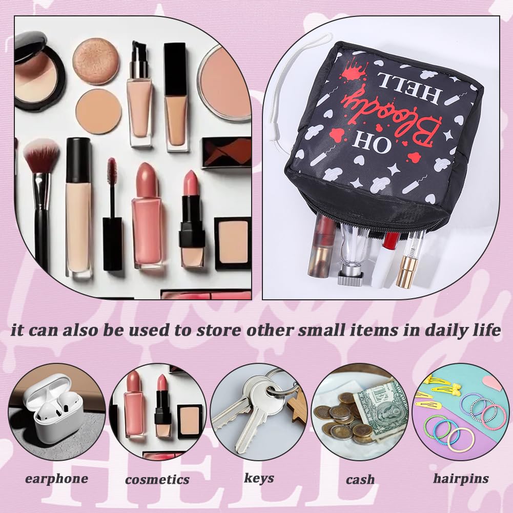 Black Period Bag Pouch Sanitary Napkin Storage Bag Oh Bloody Hell Pad Pouch Portable Waterproof Feminine Products Travel Storage Organizer First Period Gifts for Women Ladies Daily Use