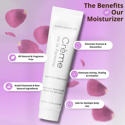 Crème De La Femme Daily Vaginal Moisturizing Cream for Long-Lasting Relief from Feminine Dryness Chemical & Hormone Free, Fragrance-Free, Also a Hydrating Intimate Lubricant for Men and Women – 1 Pack