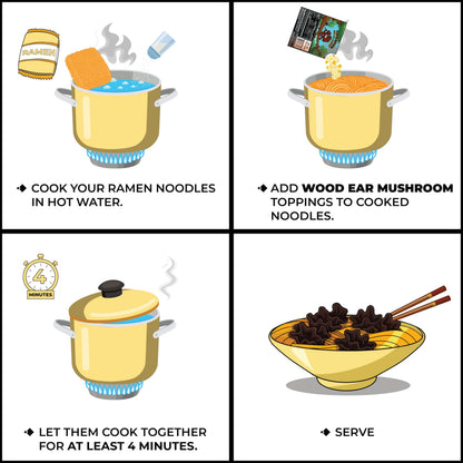 CHIRAMEN Dried Wood Ear Mushroom Ramen Toppings – Black Fungus Mushroom Slices for Ramen, Cup Noodles, Soups, Hot Pot & Stir Fry – Asian Garnish for Instant Noodle Bowls