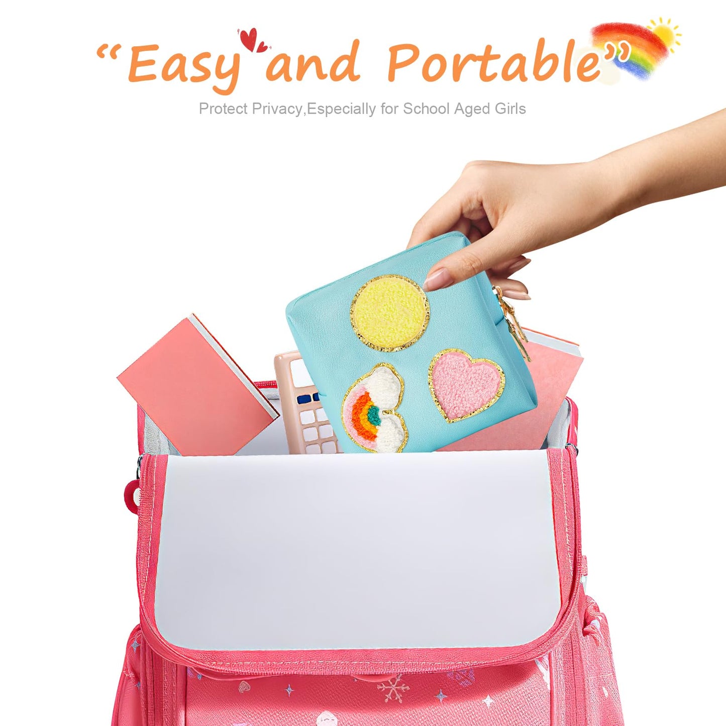 2 Pack Period Bag, PU Leather Sanitary Napkin Storage Bag for Feminine Pads Liners Tampons and Reusable Pads,Functional Sanitary Pads Pouches First Period Kit for Women Ladies Gift