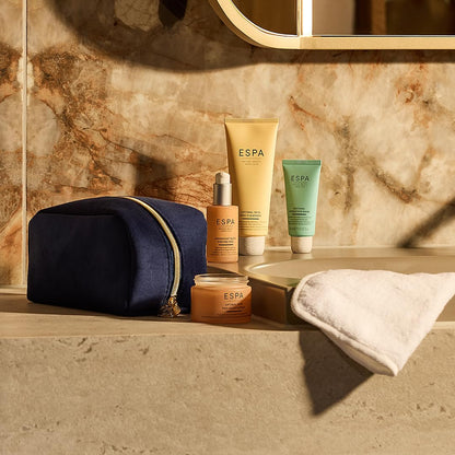 ESPA Radiant Glow Collection | Active Nutrients Spa Skincare Gift Set Worth over $300| 4-Step Routine with Cleanser, Enzyme Peel, Moisturiser & Hydration Mask, Cotton Cleansing Cloth & Cosmetic Bag