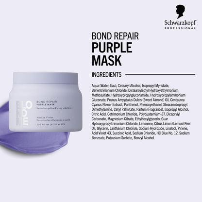 BlondMe Bond Repair Purple Mask for Blonde Hair | Neutralizes Yellow & Brassy Tones | Maintain, Refresh, & Enrich | For Moisturized, Healthy-Looking Cool-Toned Blondes