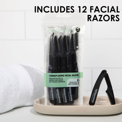JAPONESQUE Essentials Dermaplaner Facial Hair Razors 12 Pack – Precision Blades for Peach Fuzz Removal, and Eyebrow Shaping for Men & Women