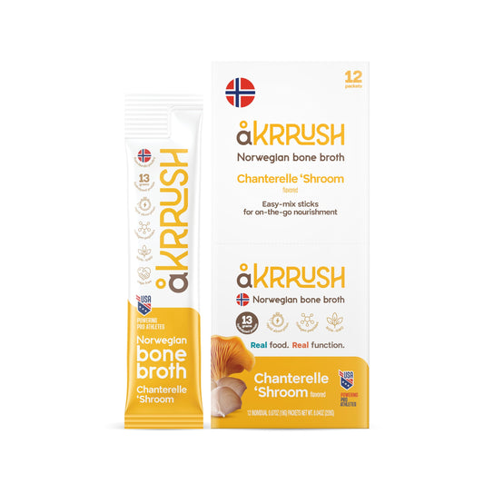 åKrrush Premium Bone Broth Powder – Savory Herb & Spice Blend – Norwegian Chicken Collagen Protein for Immunity, Joint & Gut Support – 12 Servings