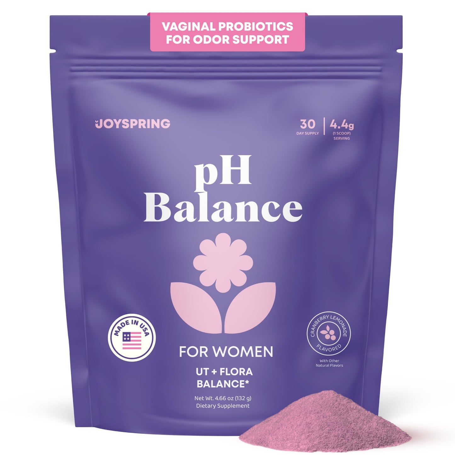JoySpring pH Balance Vaginal Probiotic Powder for Women | Lactobacillus Acidophilus + D-Mannose with Cranberry Supplement | Supports Vaginal Flora, Freshness & Urinary Tract Health